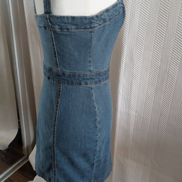 Bluenotes Medium Wash Blue Denim Mini Dress w Buttons Size Small Y2K 90s - Picture 5 of 10